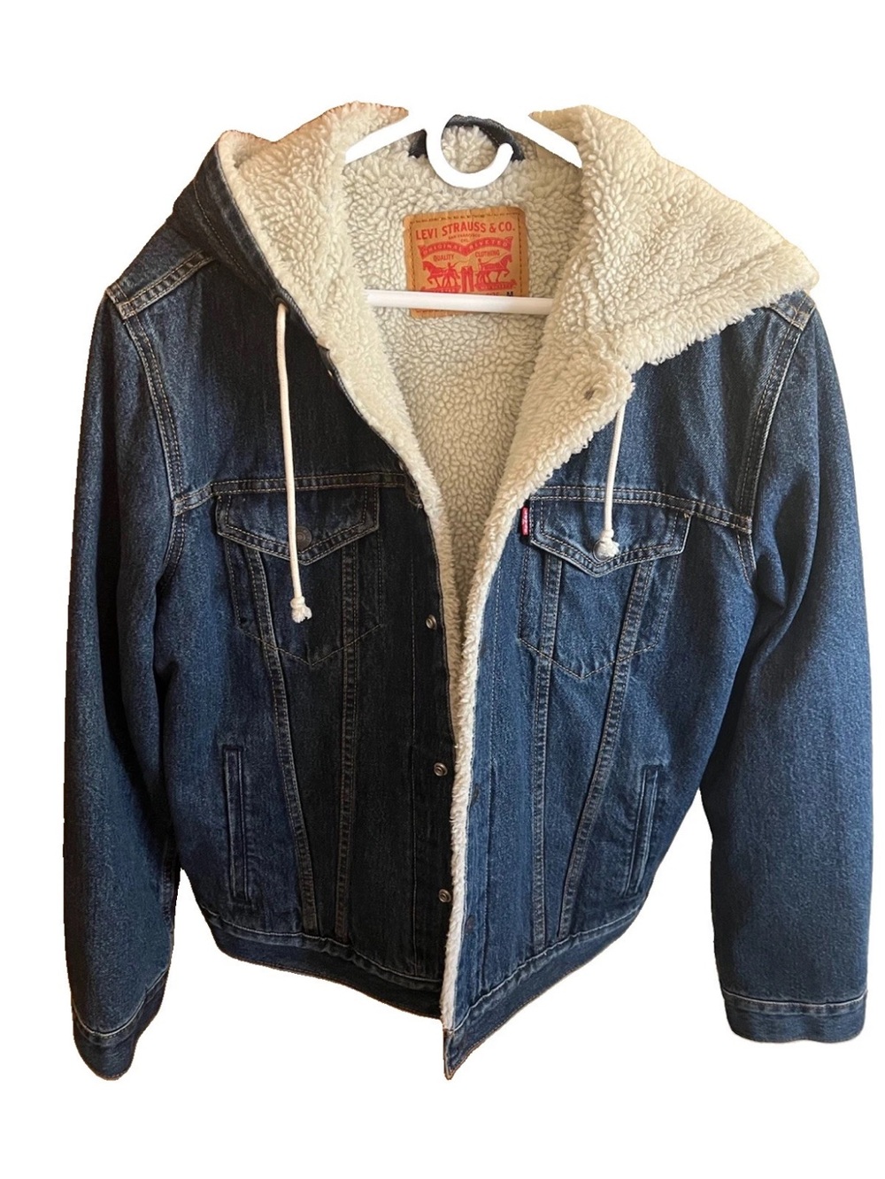 Levi's Sherpa Hooded Denim Jacket Mens Medium Blue Trucker 85244-0000 EUC